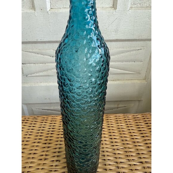 Vintage MCM Empoli Italy Glass Bottle Decanter Turquoise Blue Hobnail Bubble 22" - Picture 16 of 16